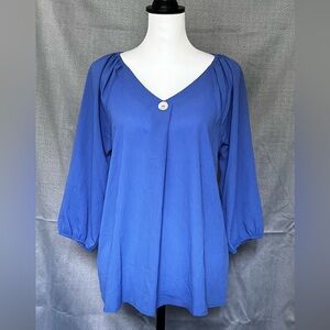 Adrienne Vittadini Women’s V-Neck Small Loose Fit Blue Blouse